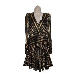 Monique Lhuillier Women's V-Neck Cocktail Dress #445909 Size 4 Black & Gold